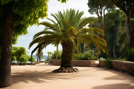 公园的棕榈树背景图片