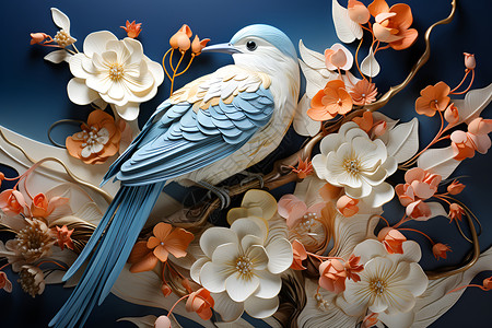 绚丽的花鸟刺绣背景图片