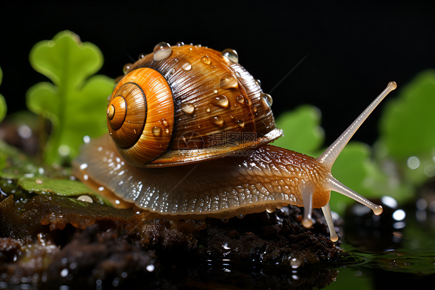 淋湿的蜗牛图片
