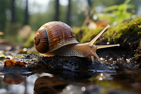 缓慢前行的蜗牛背景图片