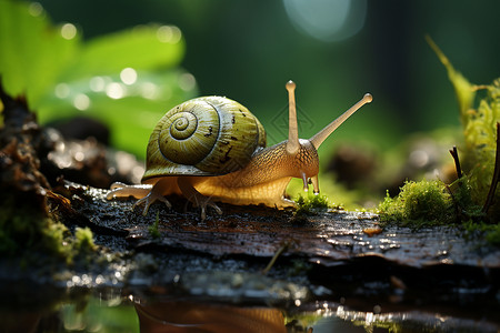 雨中的森林蜗牛背景图片