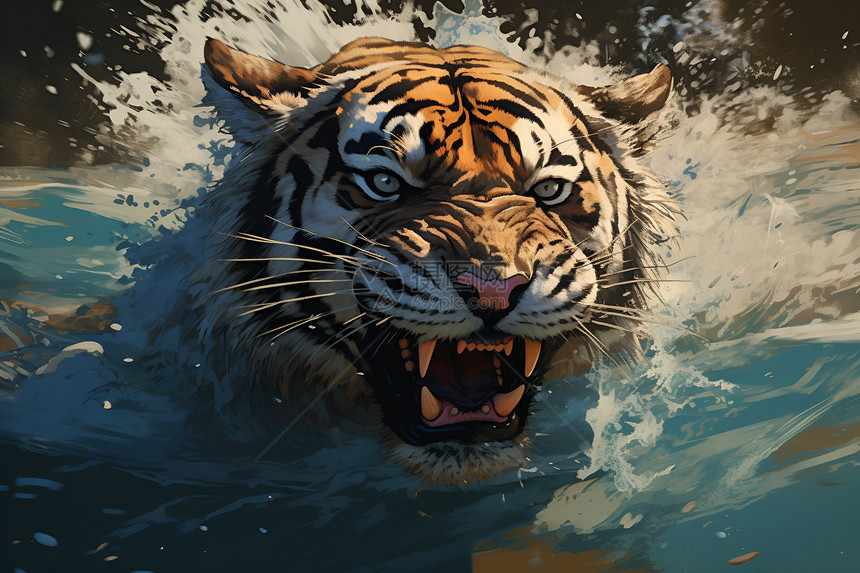 水中游泳的凶狠老虎图片