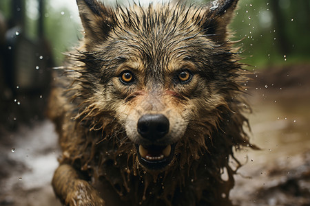 漫画里凶狠狼浑身湿透的狼背景