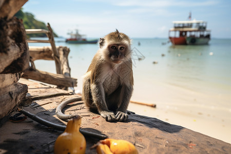 美溪海滩海滩旁的猴子背景