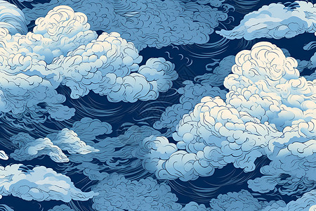 褐色云纹图案缥缈仙境的蓝色祥云插画