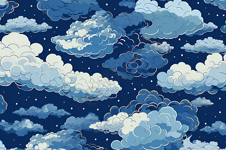 蓝色云朵插画背景图片