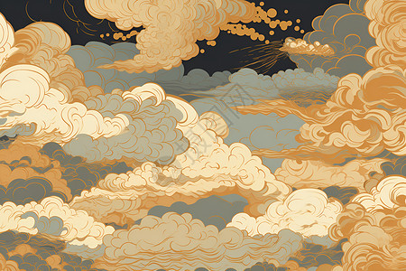 褐色云纹图案飞翔的云纹插画