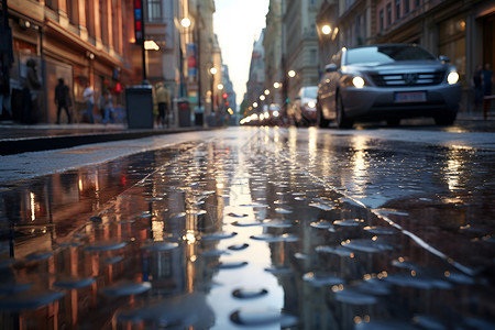 雨天城市湿滑的地面背景图片