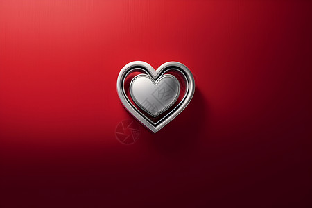 平面设计图标红色背景上的银色爱心插画