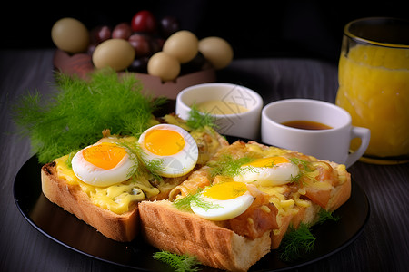 煎蛋面面包上健康的煎蛋背景