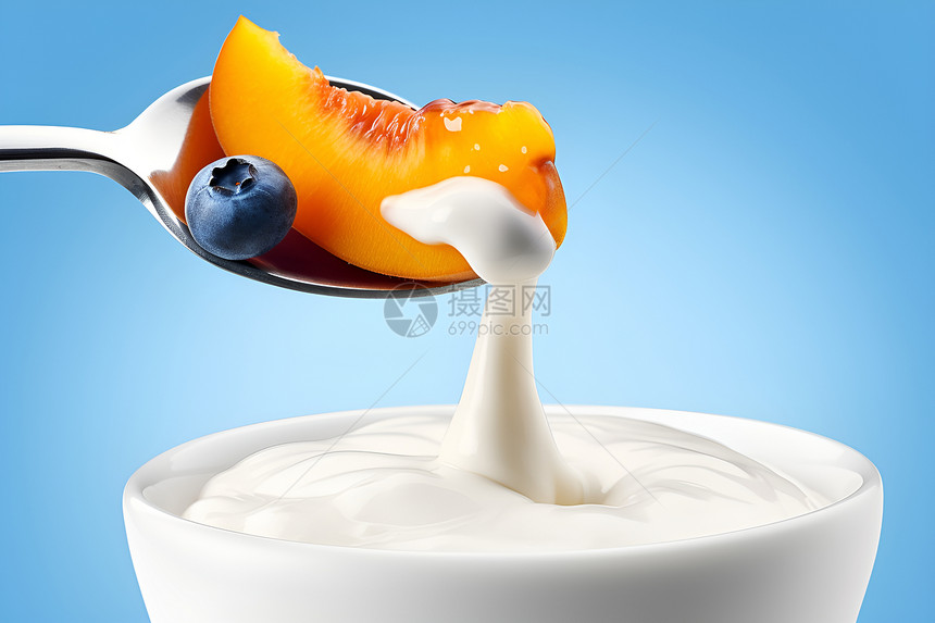 可口的酸奶和杏子图片
