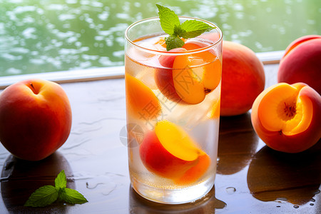 健康的桃子和饮品高清图片