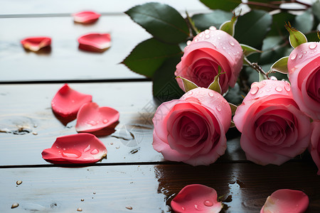 桌面上美丽的玫瑰花背景图片