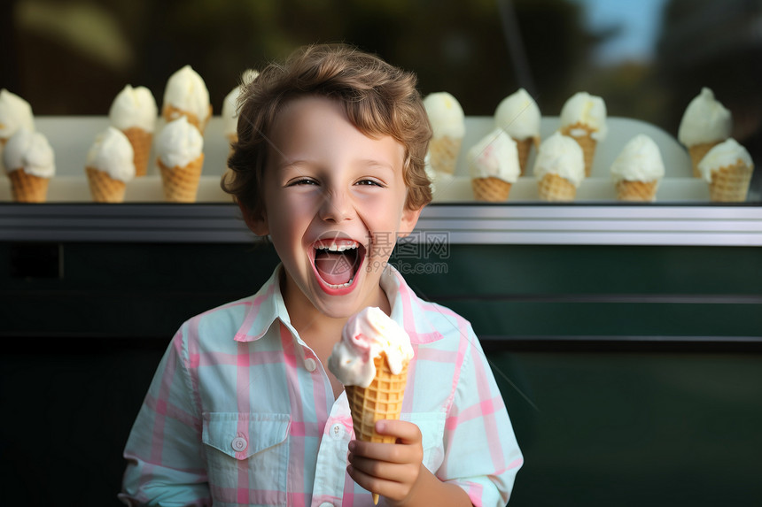 拿着冰淇淋的可爱小男孩图片