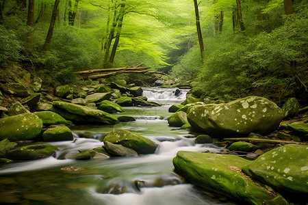 绿林溪流背景图片