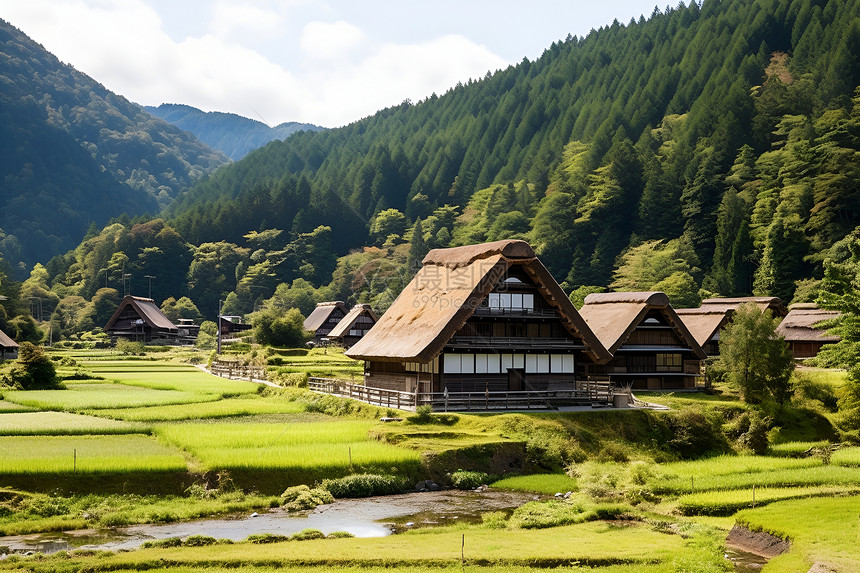 山村风光日本的白川村图片
