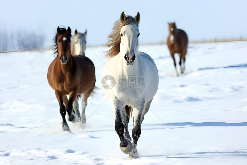 冬日奔驰的马儿图片