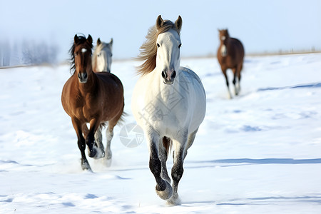 冬日奔驰的马儿背景图片