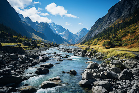 流动的山脉河流背景图片