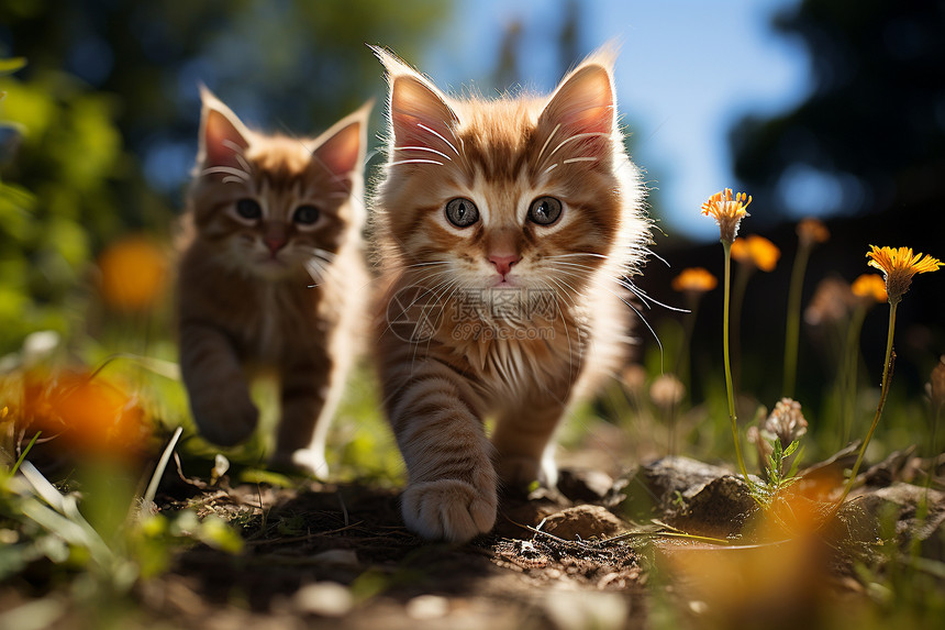 花丛中可爱的小猫图片