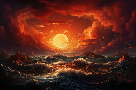 海边夕阳下的海洋高清图片