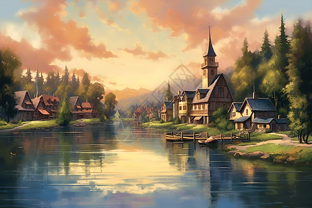 镇上宁静的河流背景图片