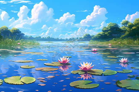 湖面美丽的睡莲高清图片