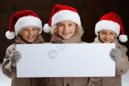 三个戴着圣诞帽的孩子背景图片
