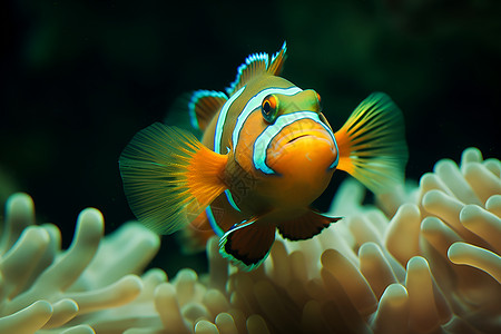 小丑鱼在海葵间游动背景图片