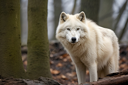 白色的狼在森林中图片素材