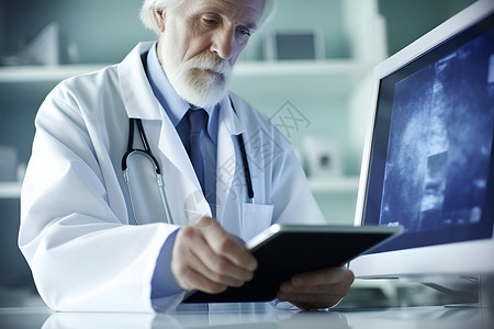医生使用平板电脑义背景图片