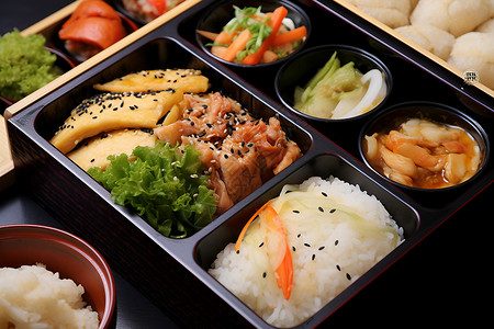 日式饭盒美味的日式盒饭背景