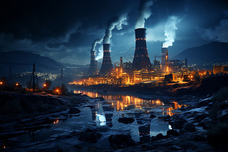 夜晚的电厂背景图片
