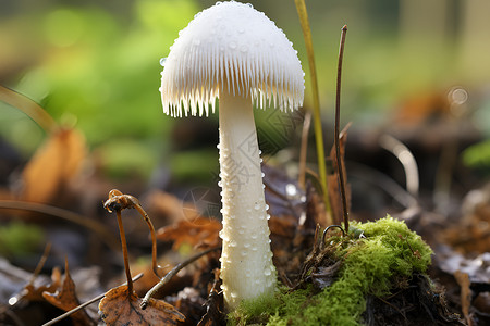 雨后树林中的蘑菇背景图片