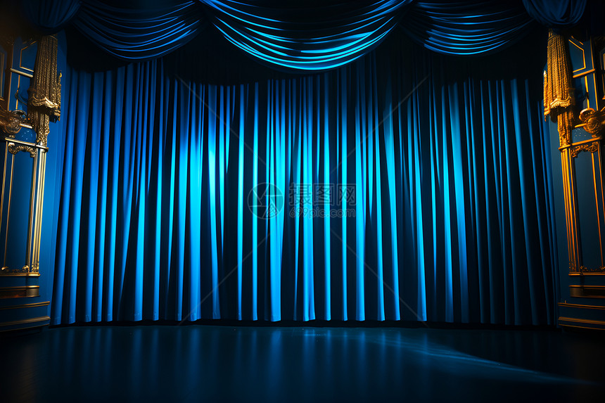 复古风格的蓝色幕布舞台图片