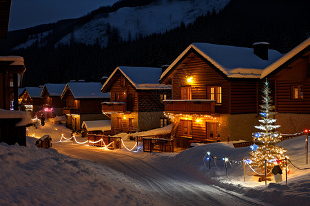 圣诞氛围的村庄背景图片