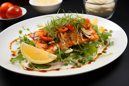 健康营养的三文鱼沙拉背景图片