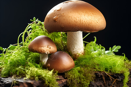 野外新鲜生长的蘑菇背景图片