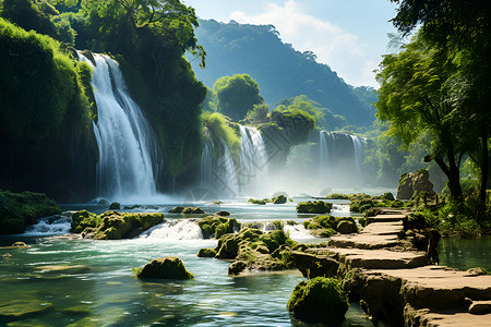 绿水青山的天然美景背景图片