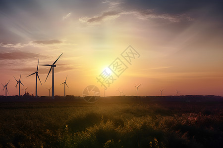 田野中的风能涡轮机背景图片