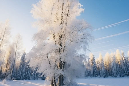 户外大树上的白雪背景图片