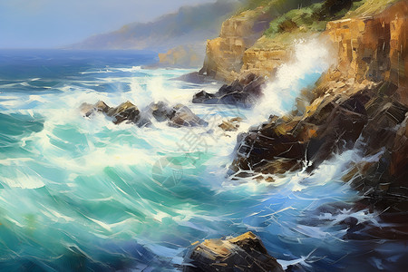 绝美的海岸悬崖油画背景图片