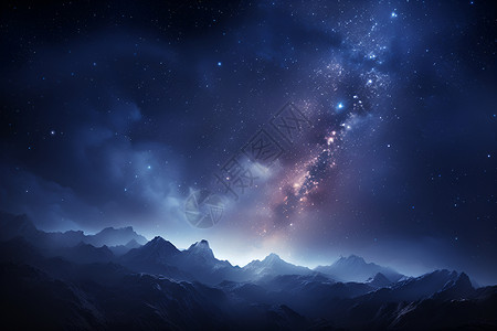 星光璀璨下的山脉背景图片