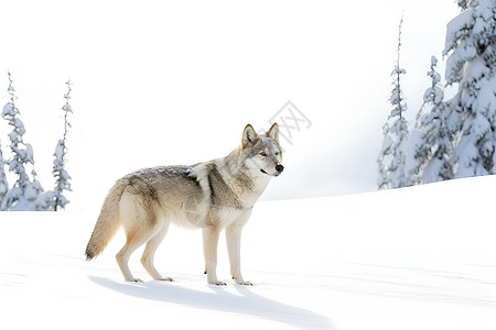 冬雪中前行的狼背景图片