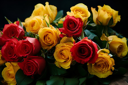 黄色和红色玫瑰背景图片