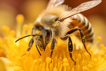 蜜蜂采集花粉背景图片