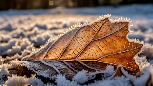 被霜覆盖的叶子背景图片