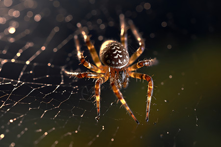 蛛网中行走的蜘蛛高清图片