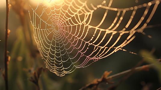 晨光下的蜘蛛网背景图片