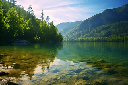 湖泊清澈见底清澈见底的湖水背景